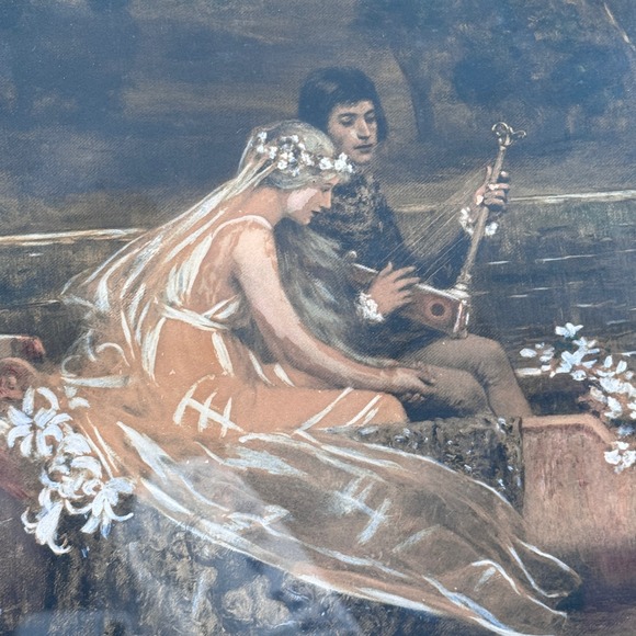 Antique Hand-Colored Bridal Song Print C.D. Weldon Campbell Art Co Framed - Picture 7 of 15